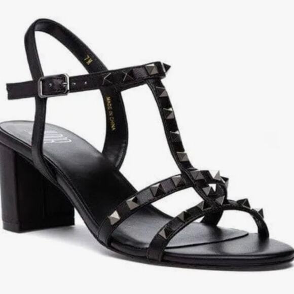 Vaneli Rockstud Heels studded strappy sandals NEW Midge black leather $175 - Picture 1 of 13